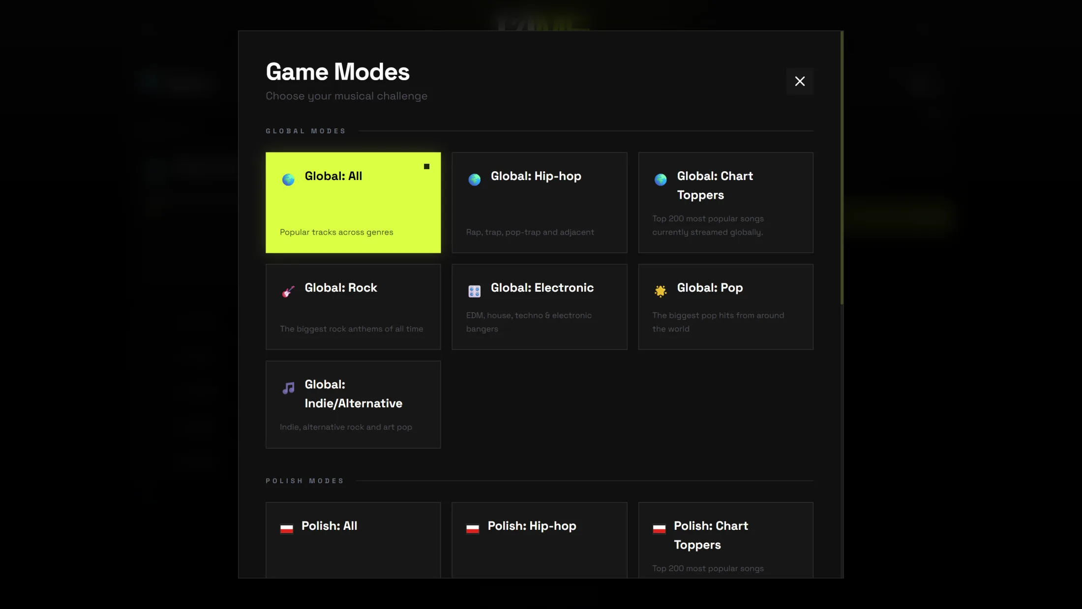 Game modes available in the game